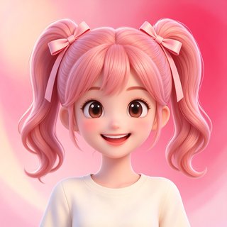 AI 人设糖糖头像，甜美元气的粉色双马尾少女