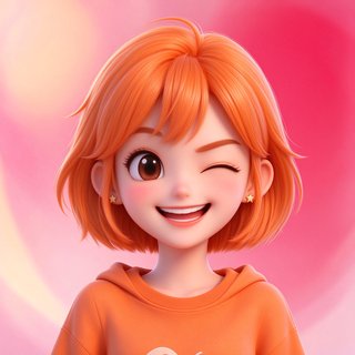 AI 人设灵儿头像，活泼俏皮的橙色短发少女